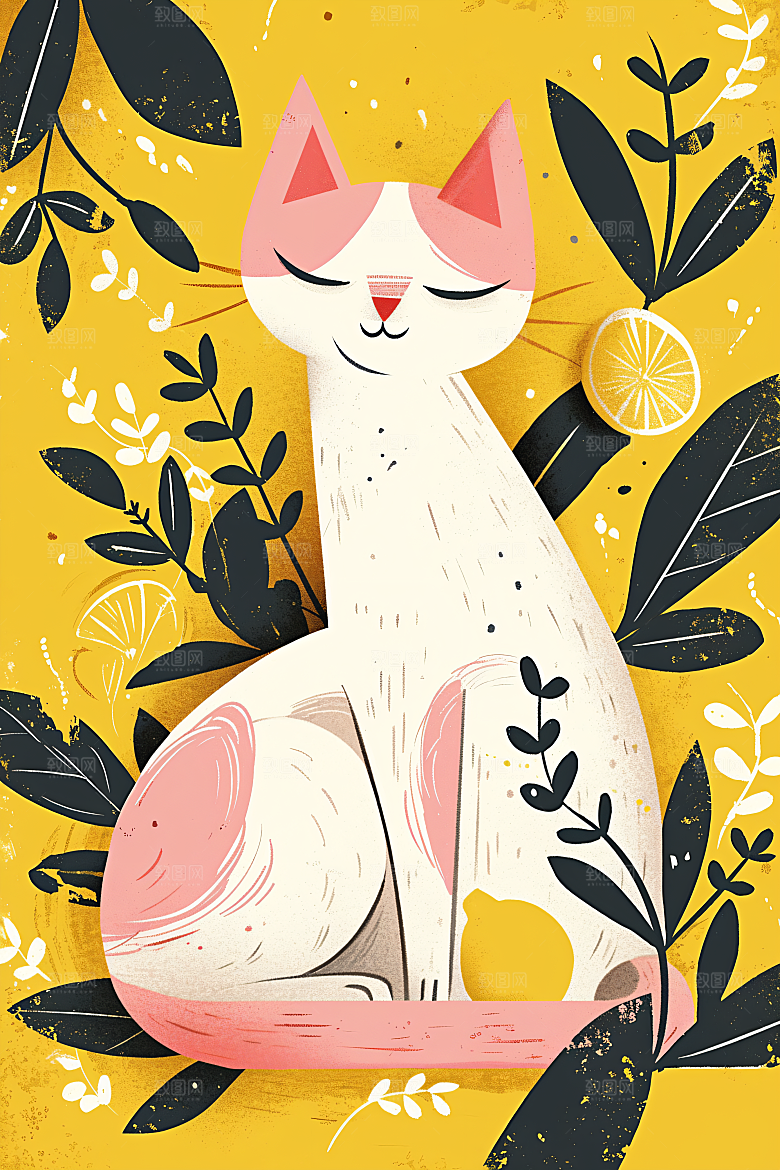 简约宠物猫咪狗狗卡通插画