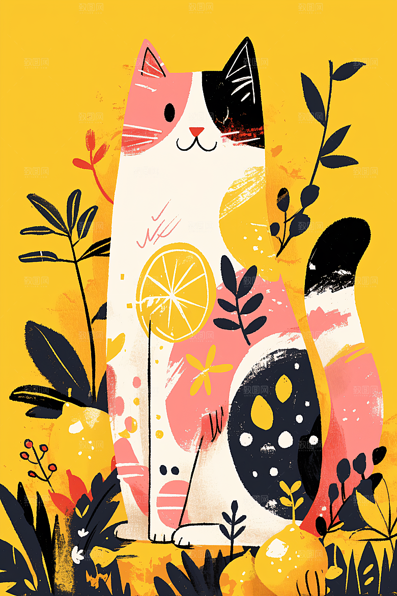 简约宠物唯美彩色插画