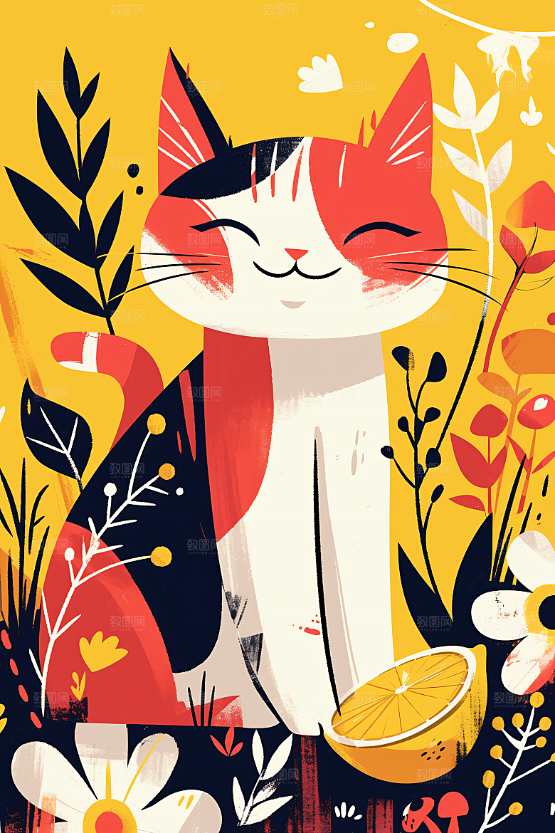 简约宠物卡通猫咪狗狗插画