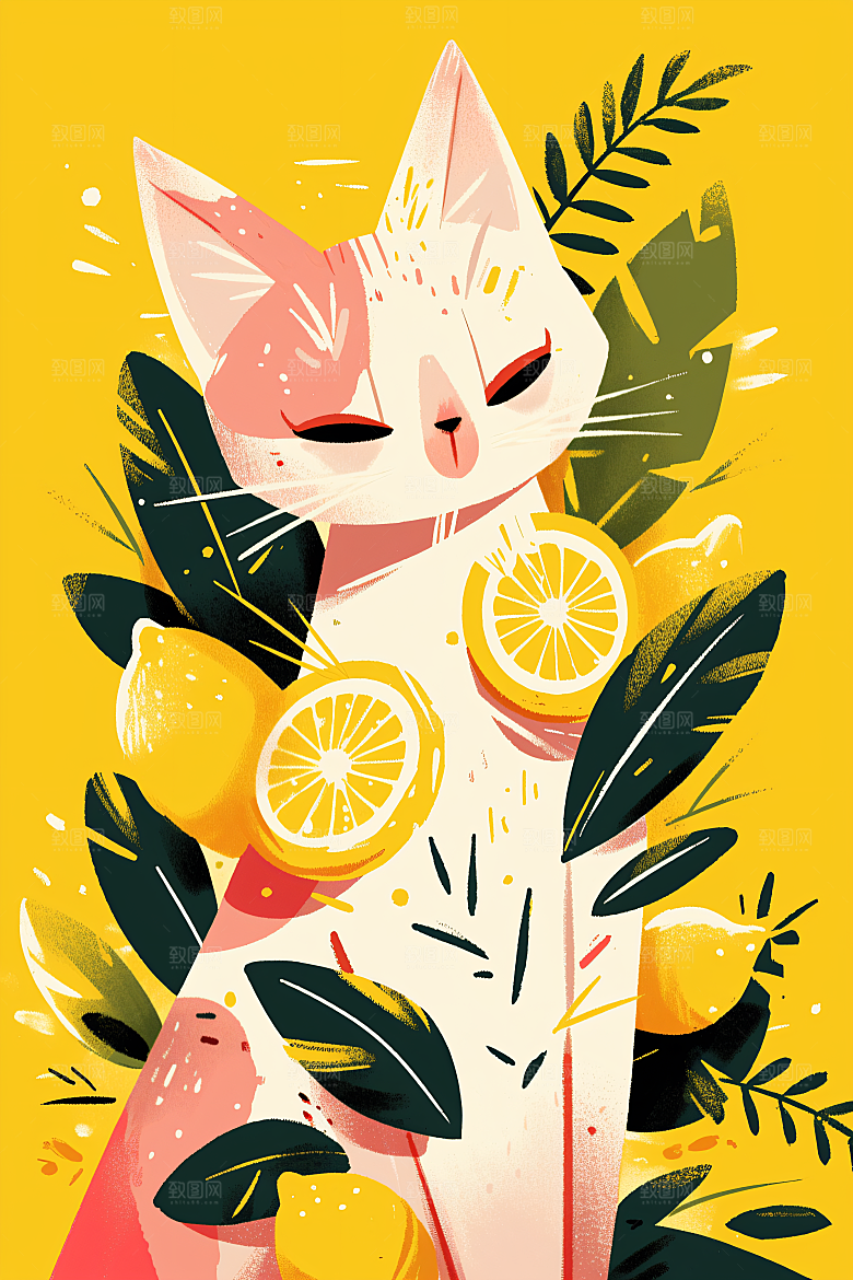 简约宠物猫咪狗狗唯美插画