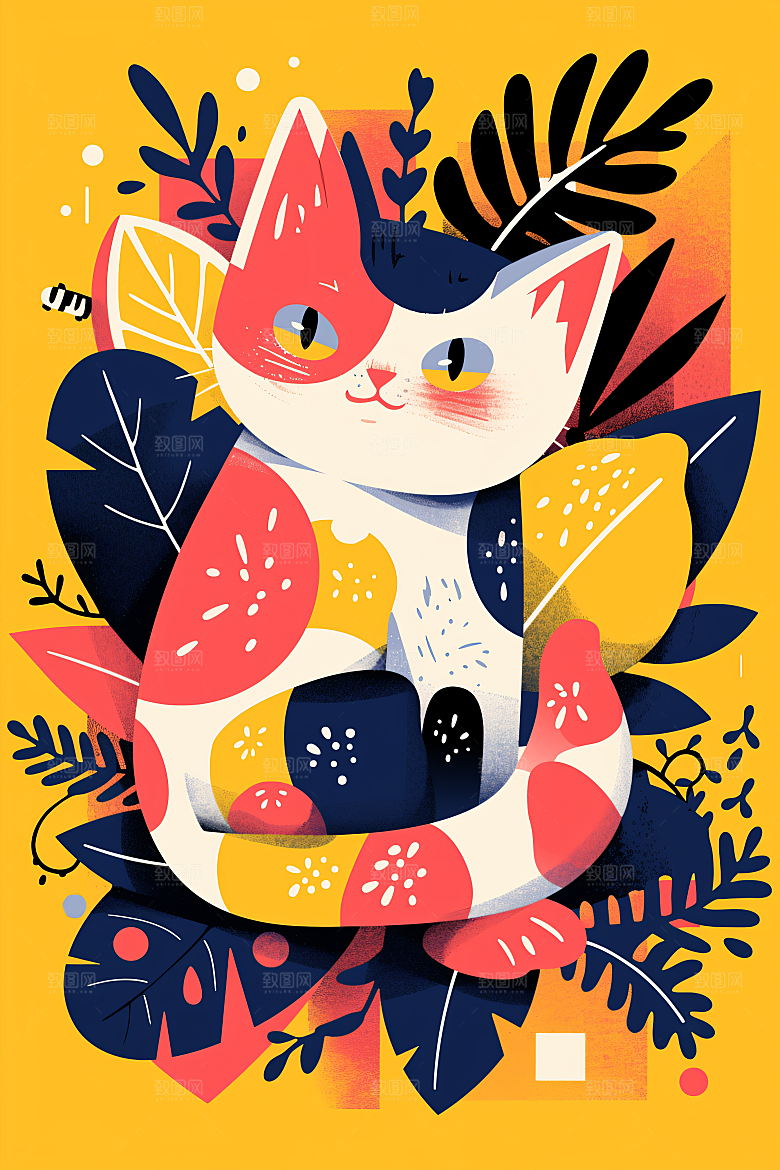 简约宠物彩色清新插画