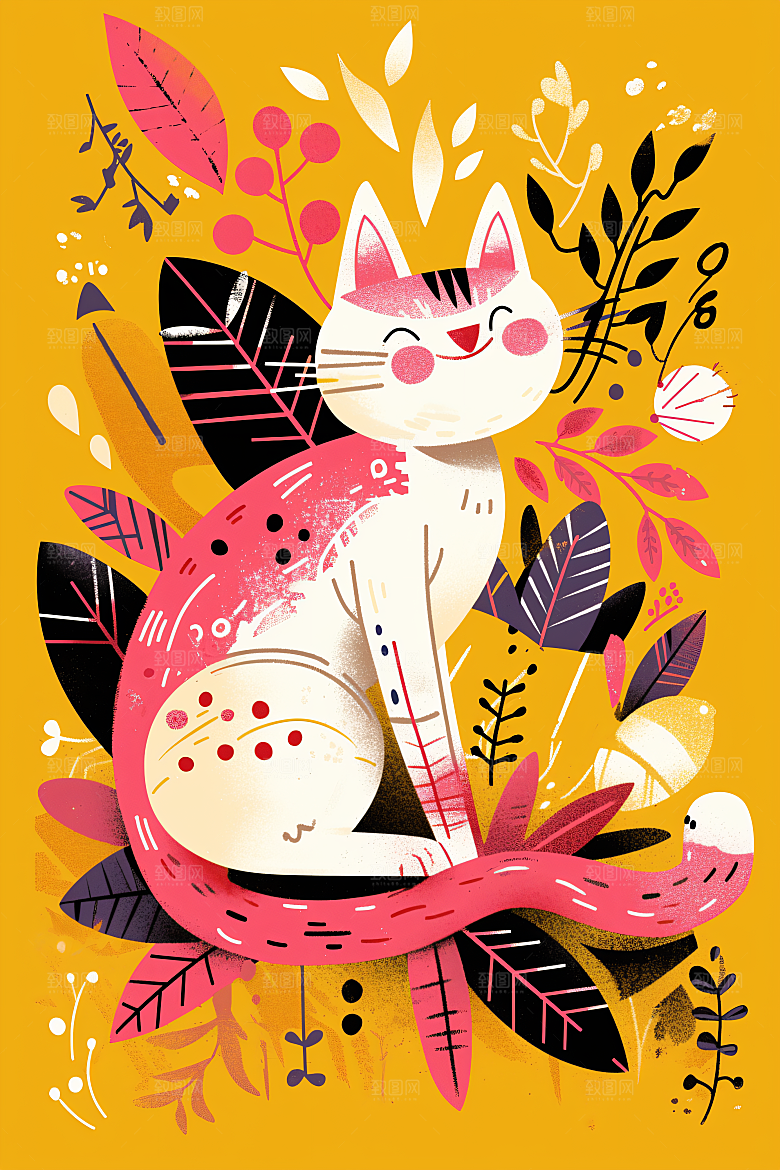 简约宠物清新彩色插画