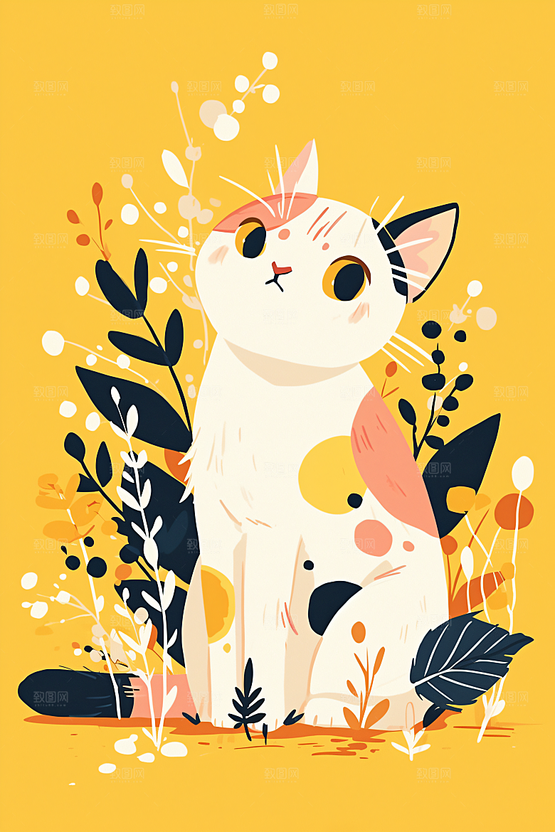 简约宠物猫咪狗狗可爱插画