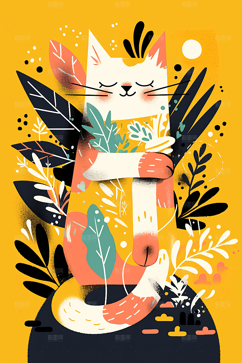 简约宠物猫咪狗狗高清插画