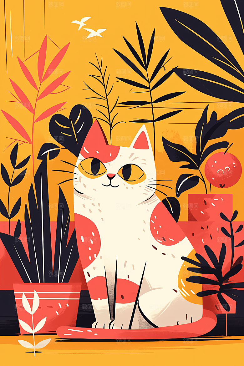 简约宠物高清猫咪狗狗插画