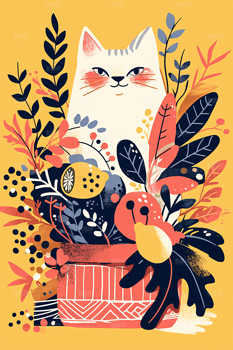 简约宠物可爱猫咪狗狗插画