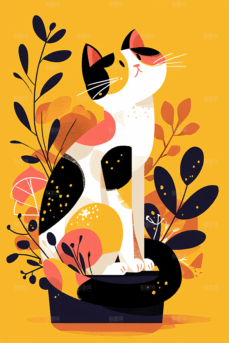 简约宠物彩色猫咪狗狗插画