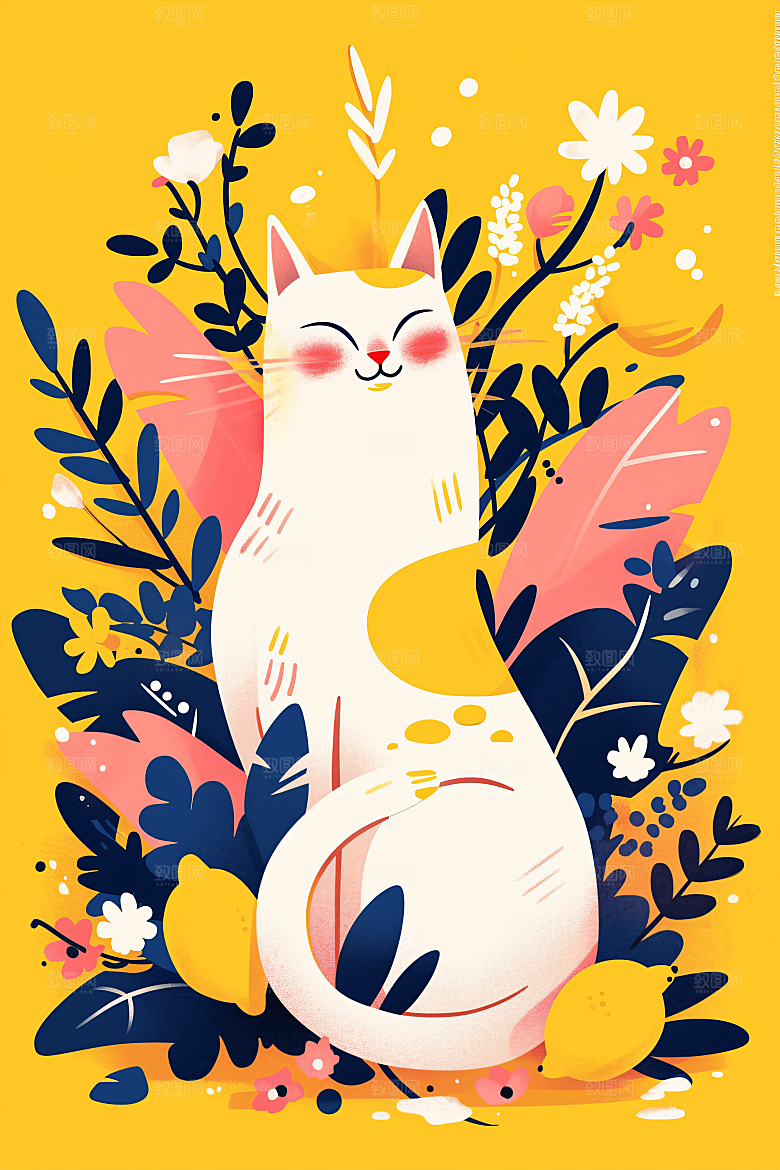 简约宠物可爱猫咪狗狗插画