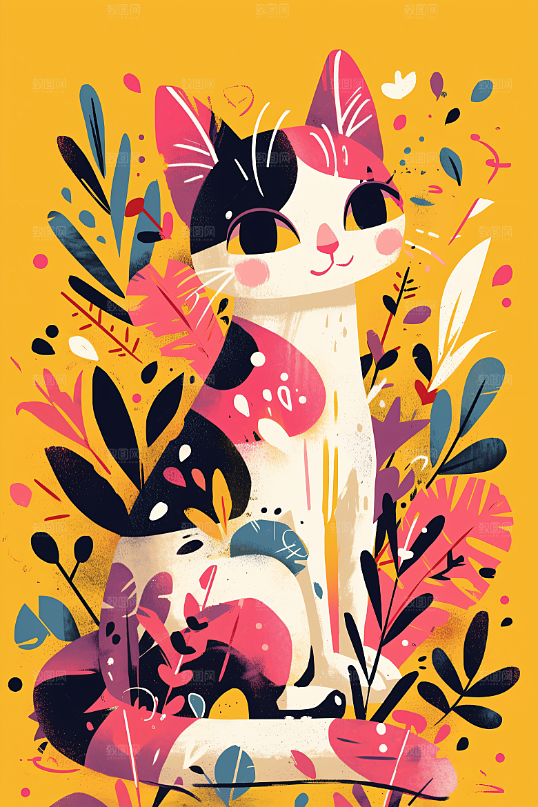 简约宠物绘本风猫咪狗狗插画