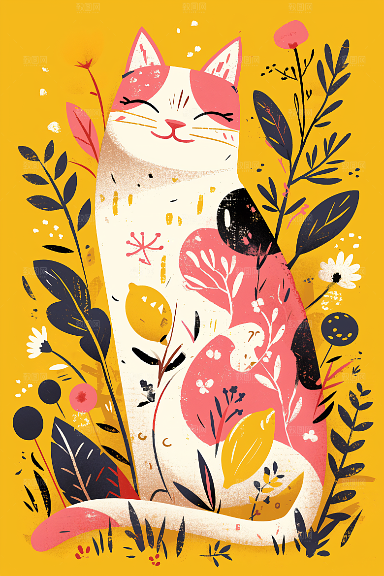 简约宠物猫咪狗狗可爱插画