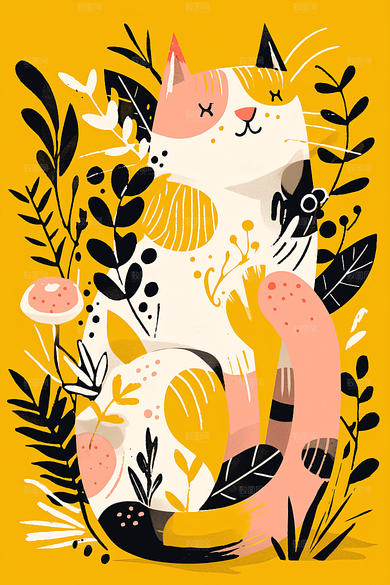 简约宠物手绘猫咪狗狗插画
