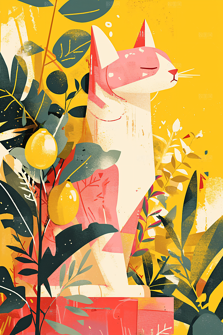 简约宠物猫咪狗狗清新插画