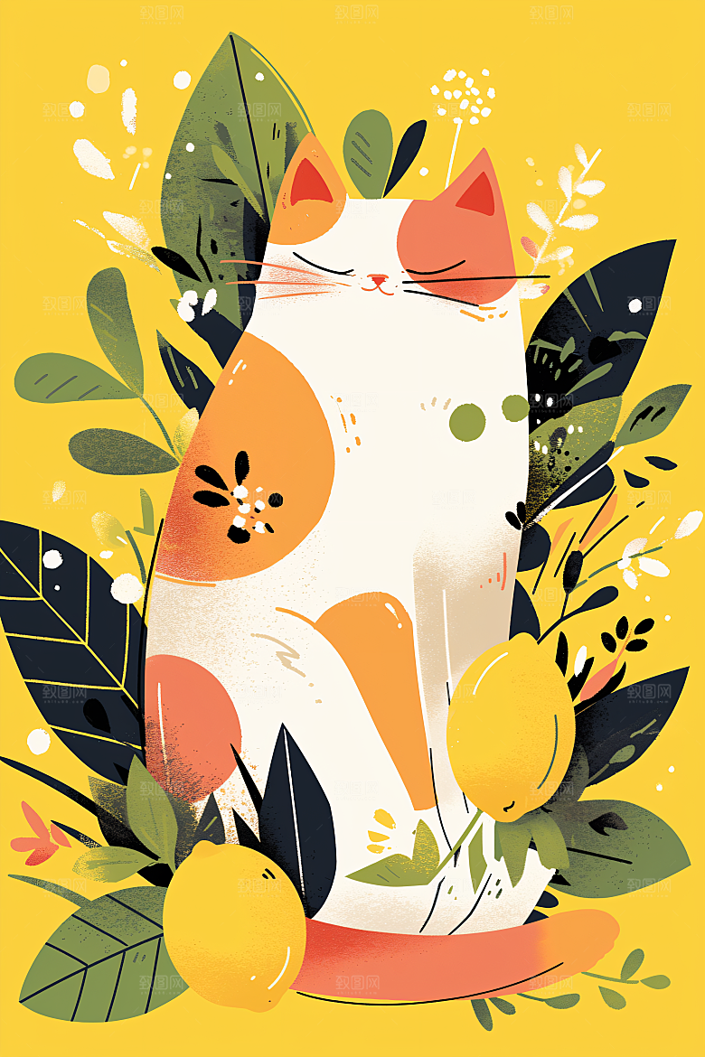 简约宠物清新猫咪狗狗插画