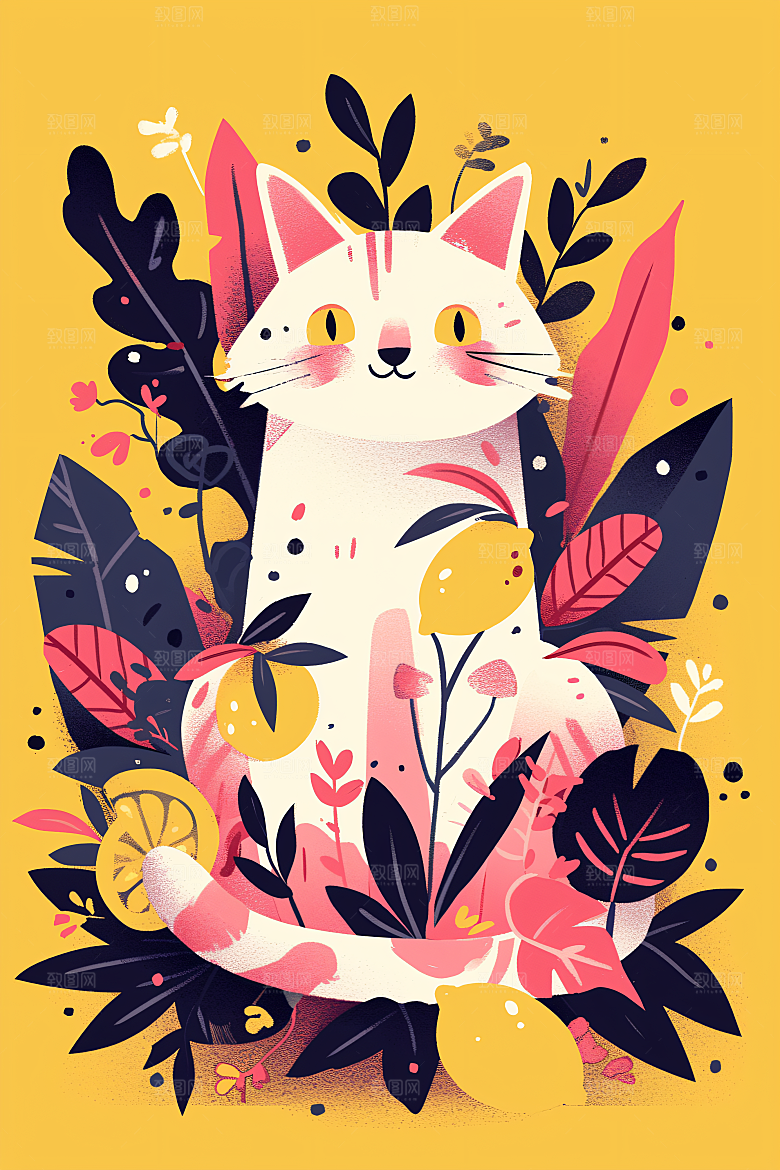 简约宠物猫咪狗狗可爱插画