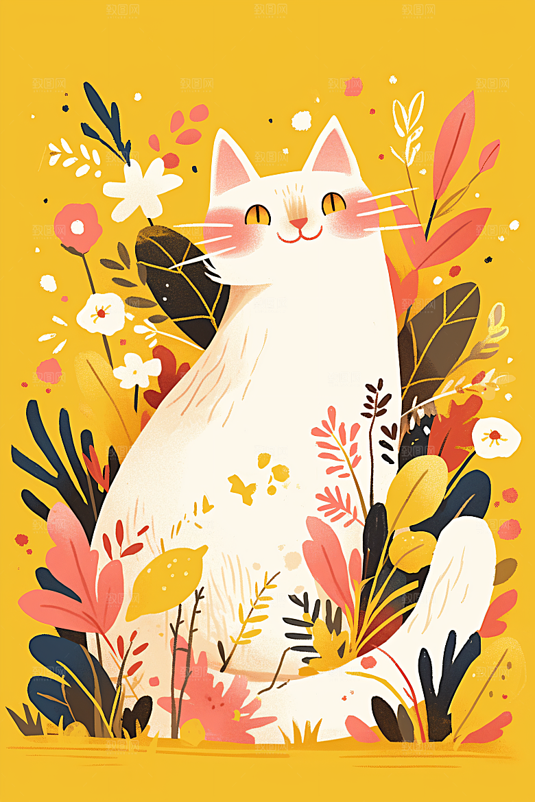 简约宠物猫咪狗狗清新插画