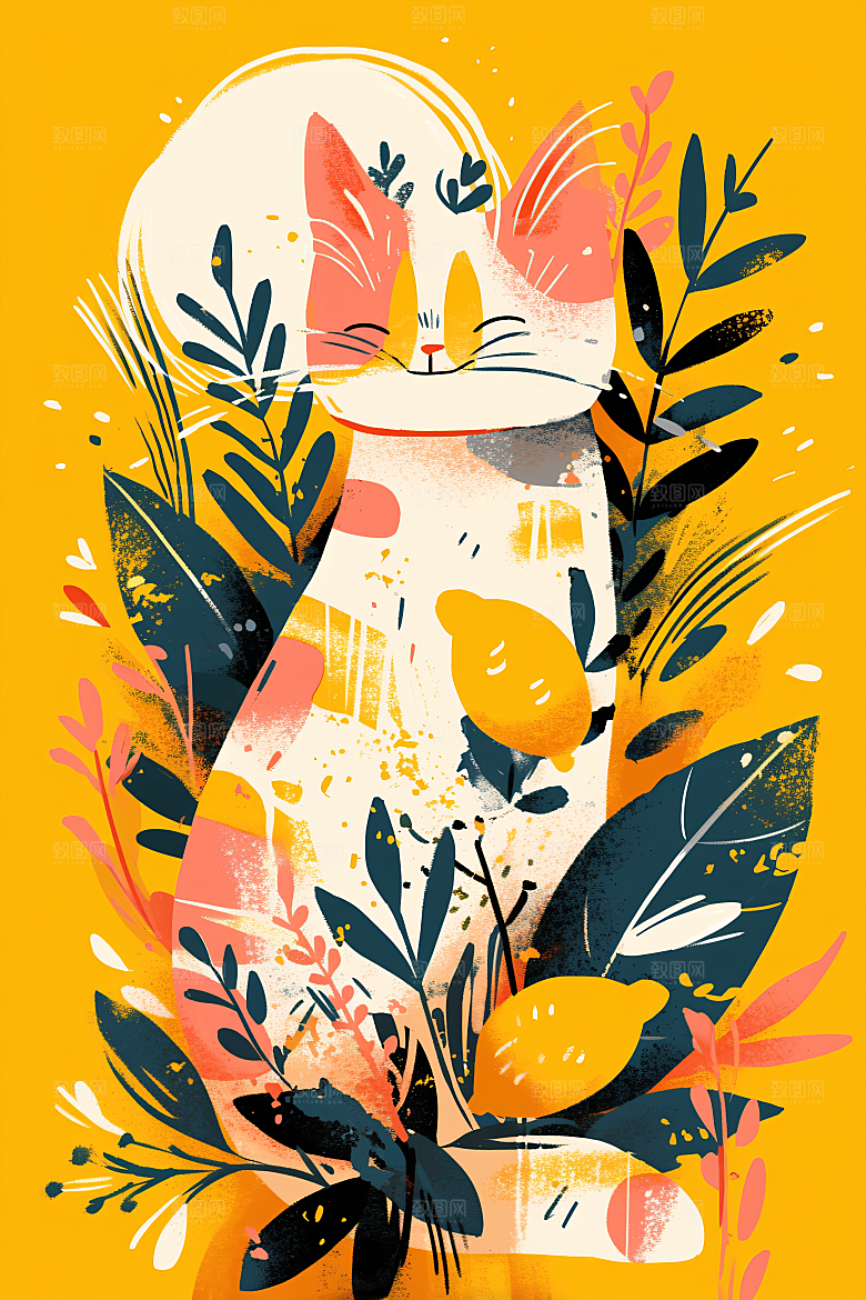 简约宠物猫咪狗狗可爱插画