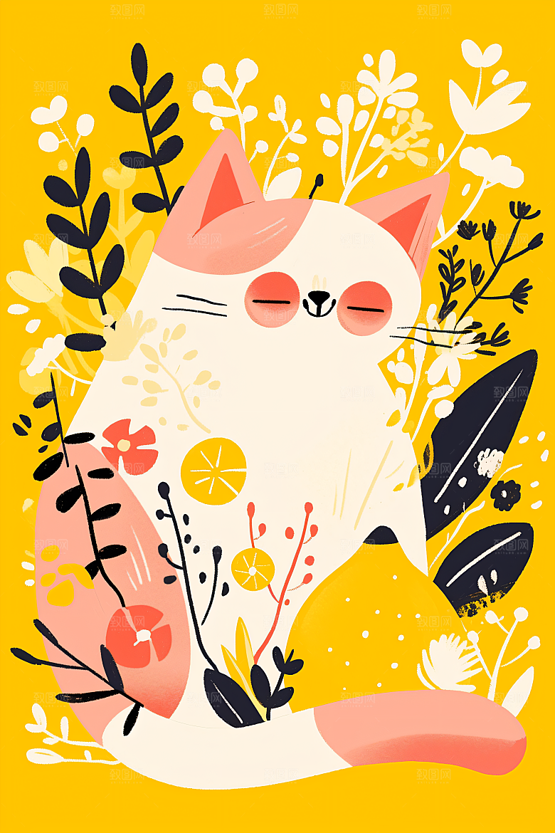 简约宠物猫咪狗狗艺术感插画