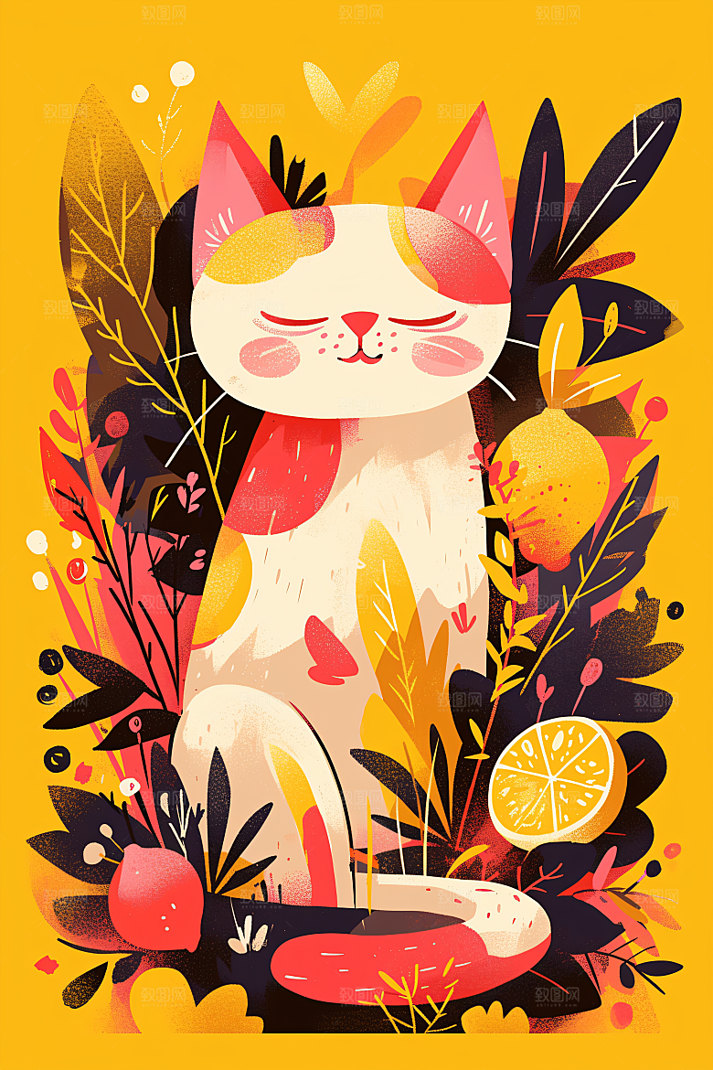 简约宠物清新彩色插画