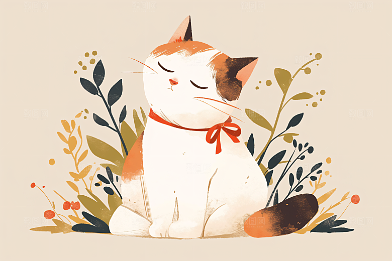 简约宠物猫咪狗狗自然插画