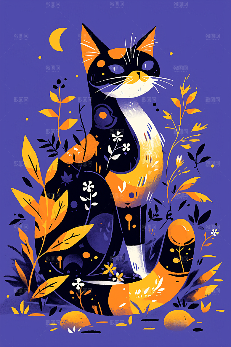简约宠物猫咪狗狗高清插画