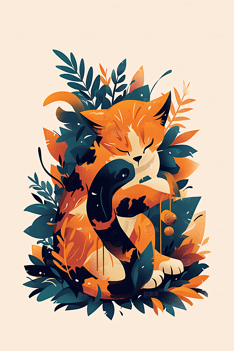 简约宠物萌宠猫咪狗狗插画