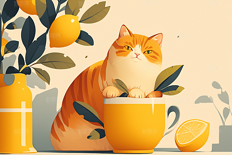 简约宠物猫咪狗狗手绘插画