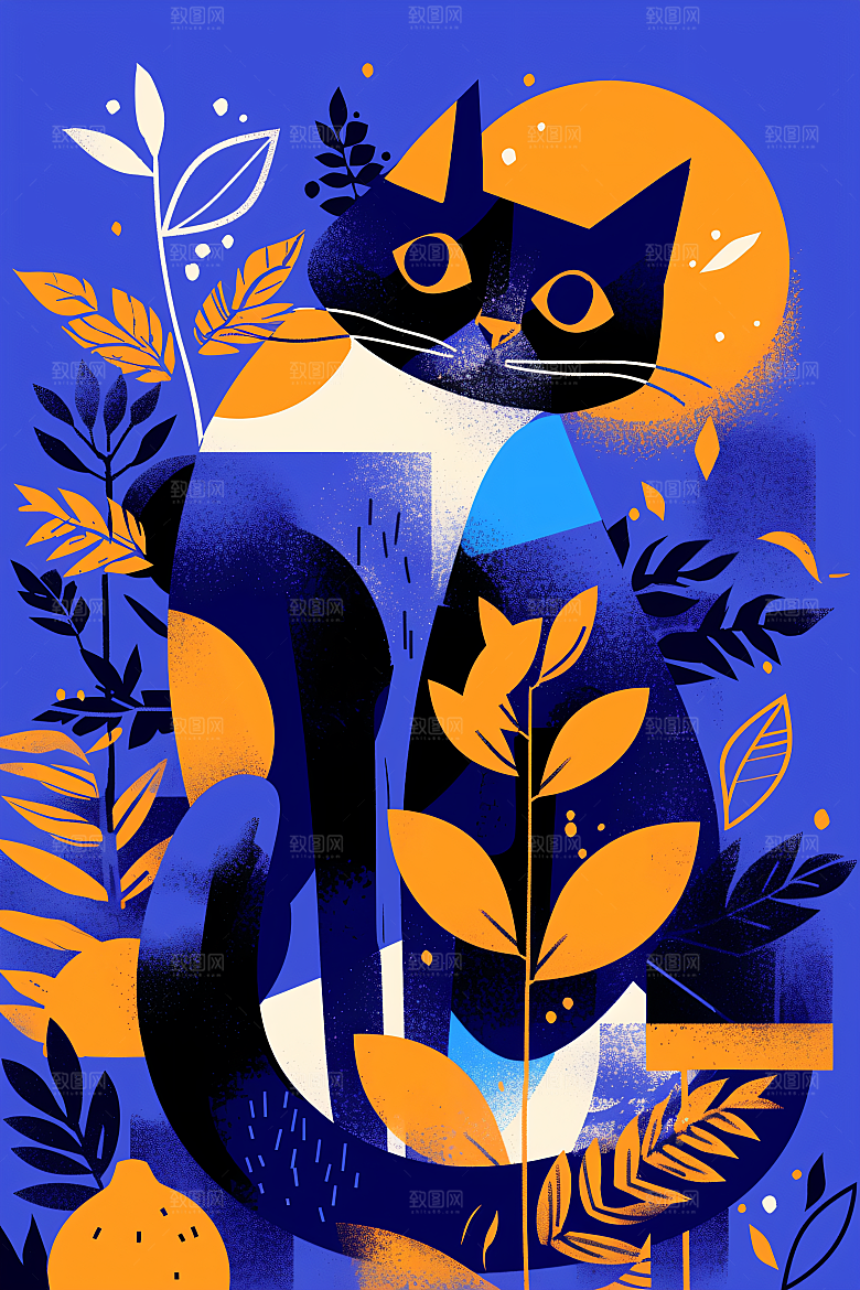 简约宠物猫咪狗狗可爱插画