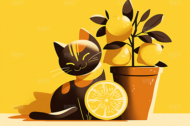 简约宠物彩色猫咪狗狗插画