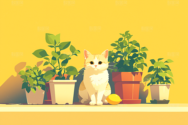 简约宠物猫咪狗狗卡通插画