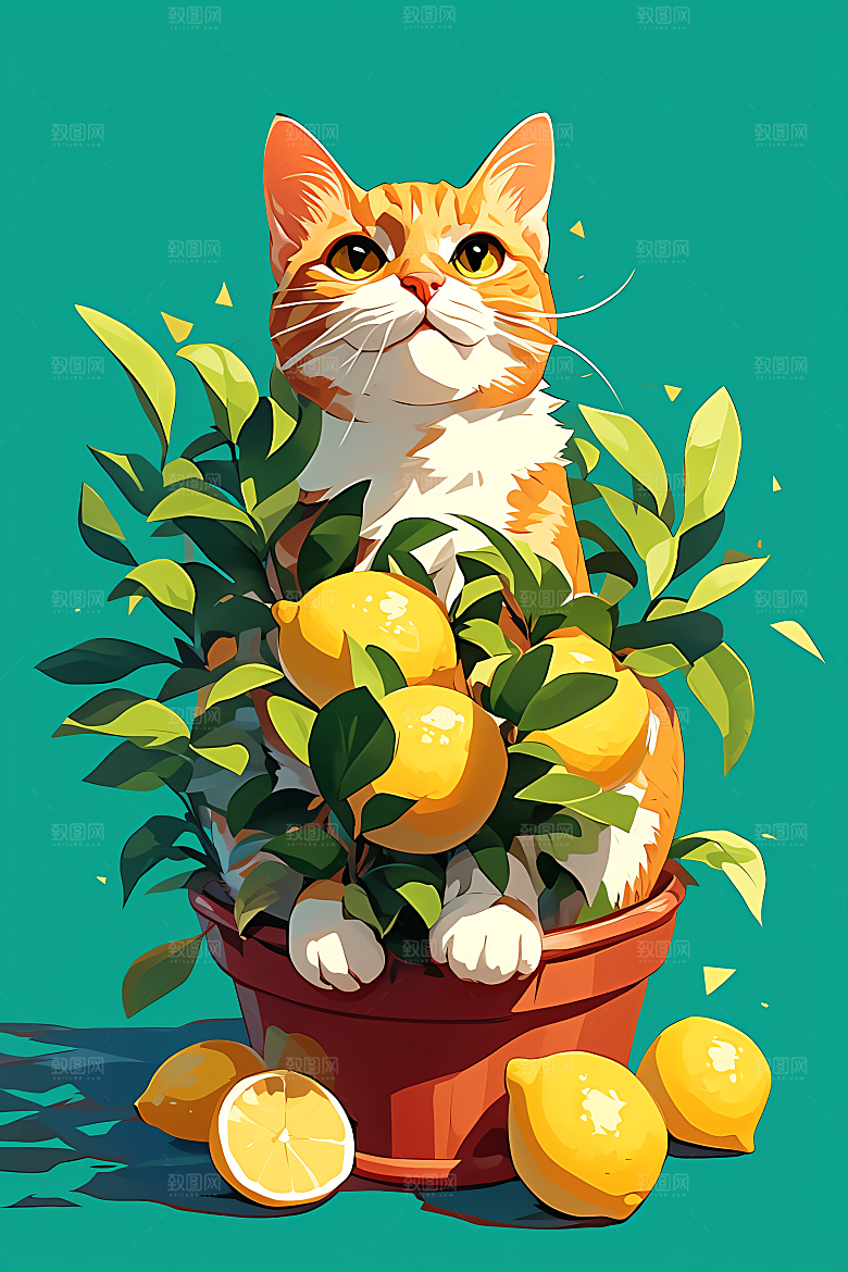 简约宠物猫咪狗狗清新插画