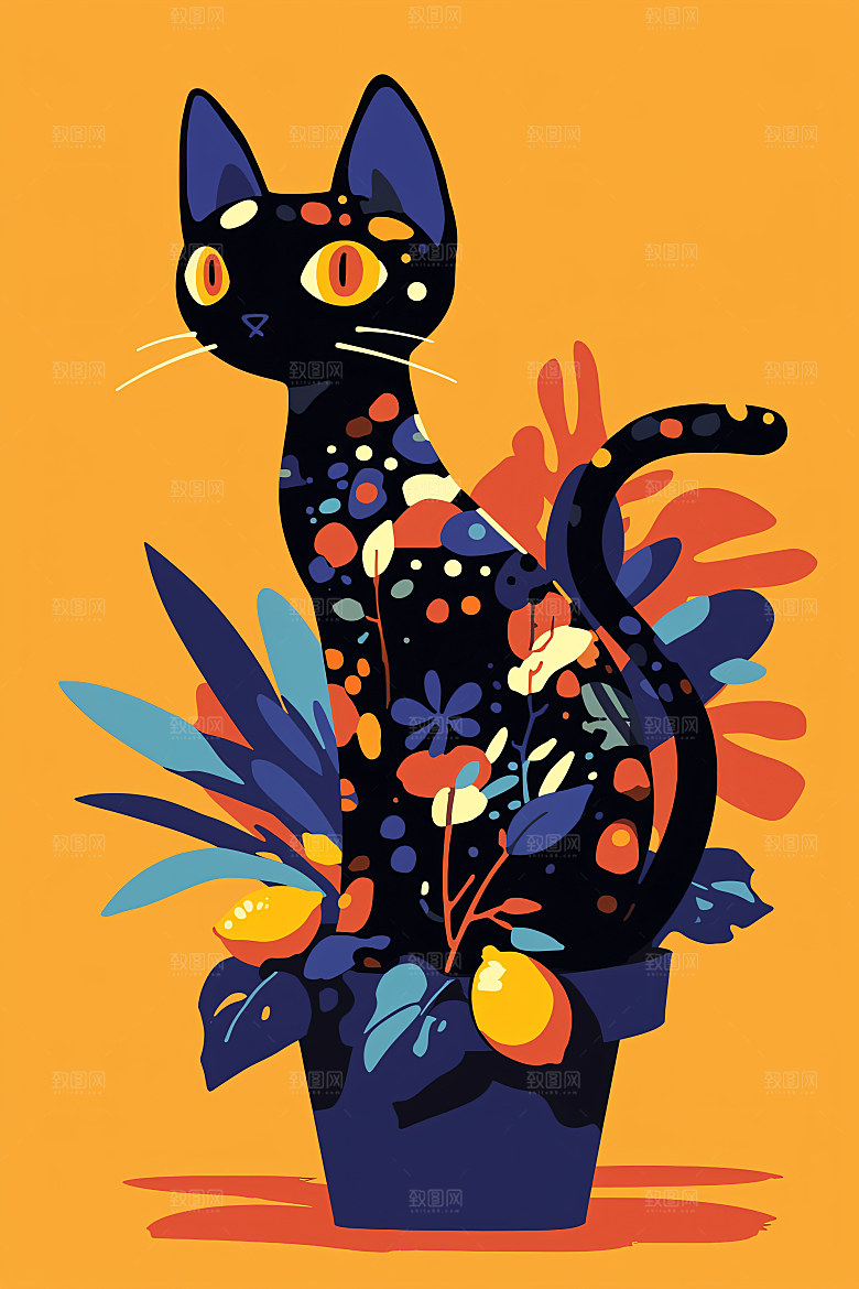 简约宠物清新唯美插画