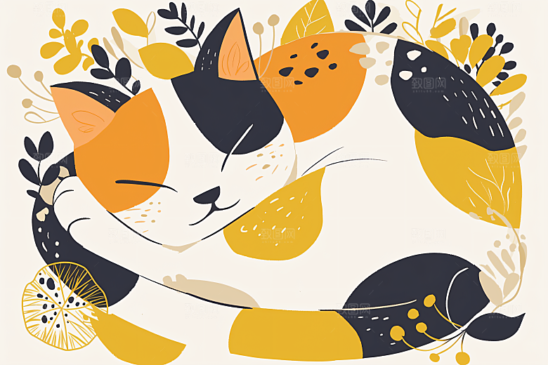 简约宠物唯美猫咪狗狗插画