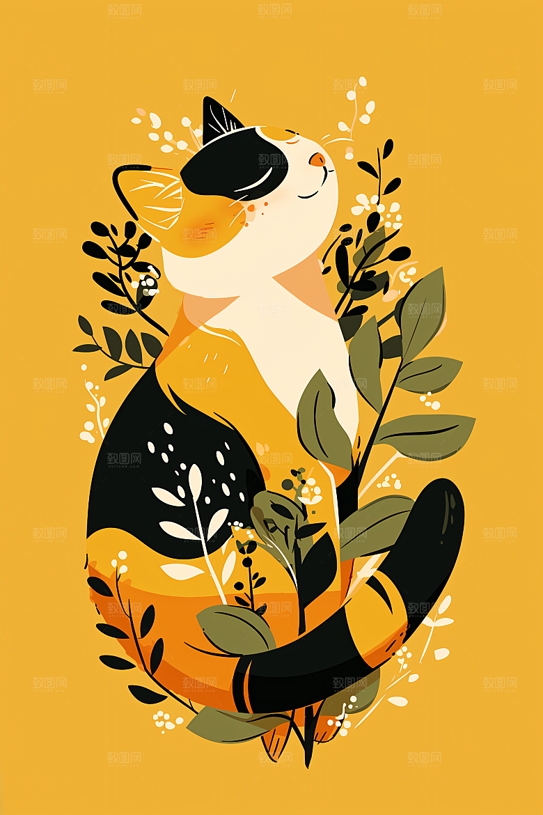 简约宠物彩色猫咪狗狗插画