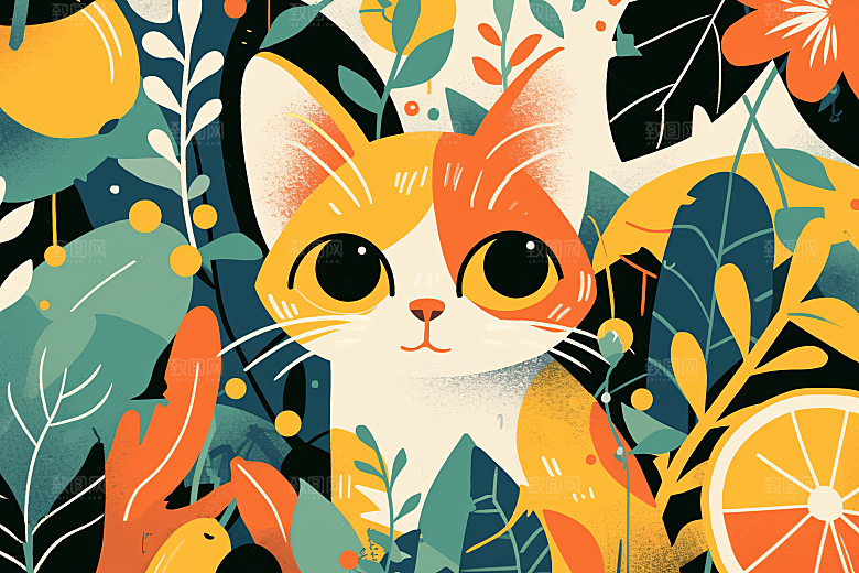 简约宠物猫咪狗狗清新插画