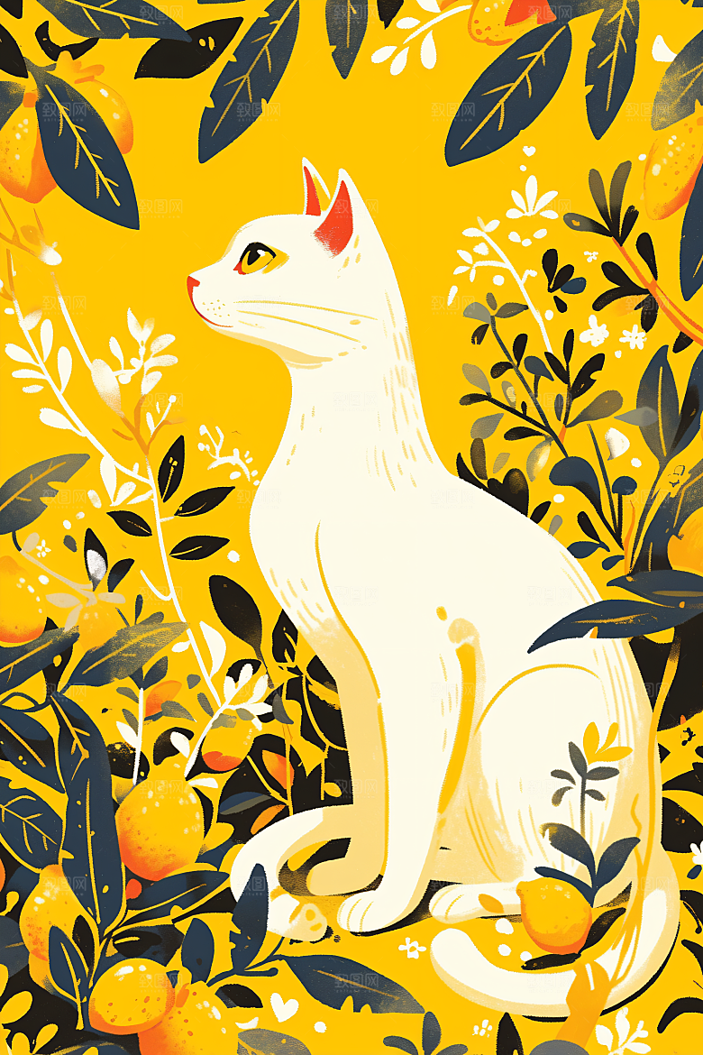 简约宠物猫咪狗狗艺术感插画