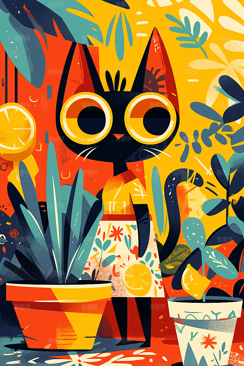 简约宠物猫咪狗狗萌宠插画