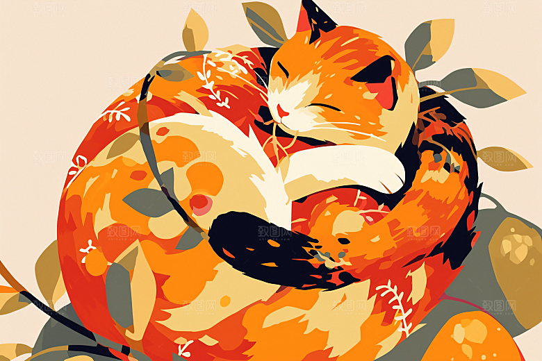 简约宠物猫咪狗狗自然插画