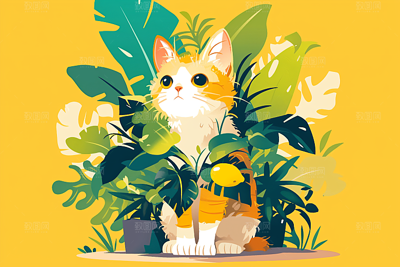 简约宠物自然猫咪狗狗插画