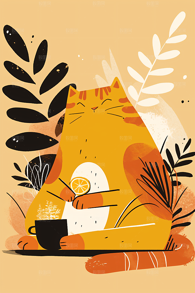 简约宠物猫咪狗狗手绘插画