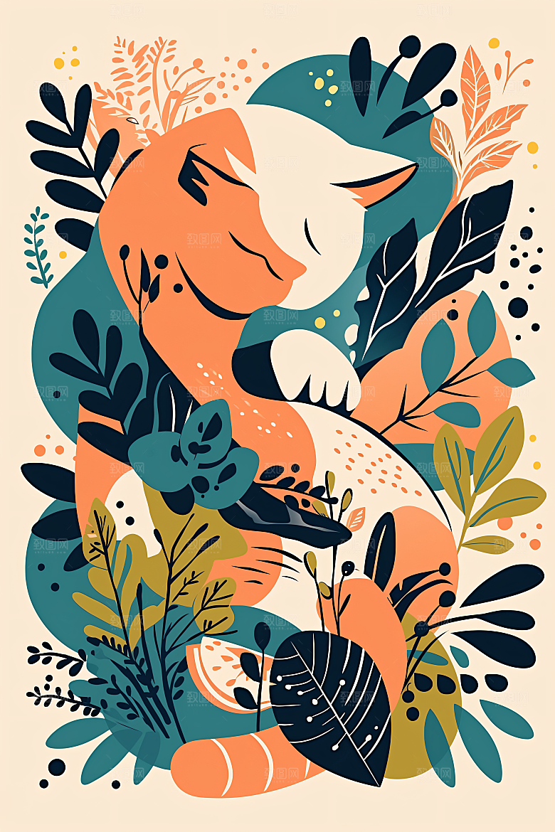 简约宠物绘本风彩色插画