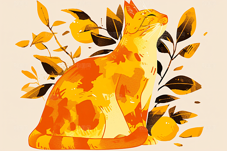 简约宠物猫咪狗狗唯美插画