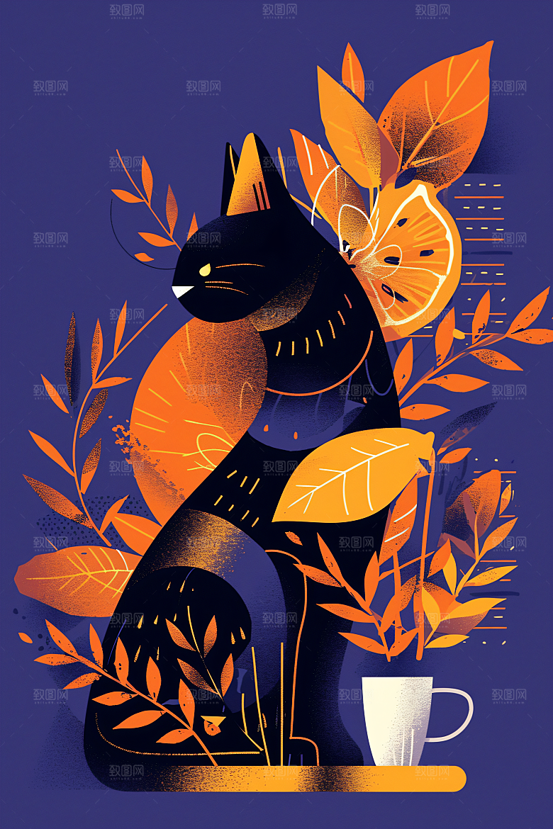 简约宠物猫咪狗狗绘本风插画