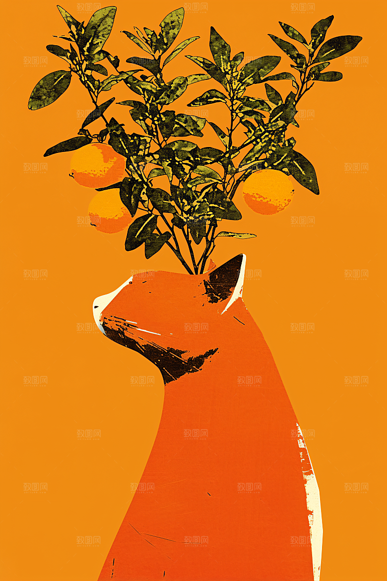 简约宠物彩色自然插画