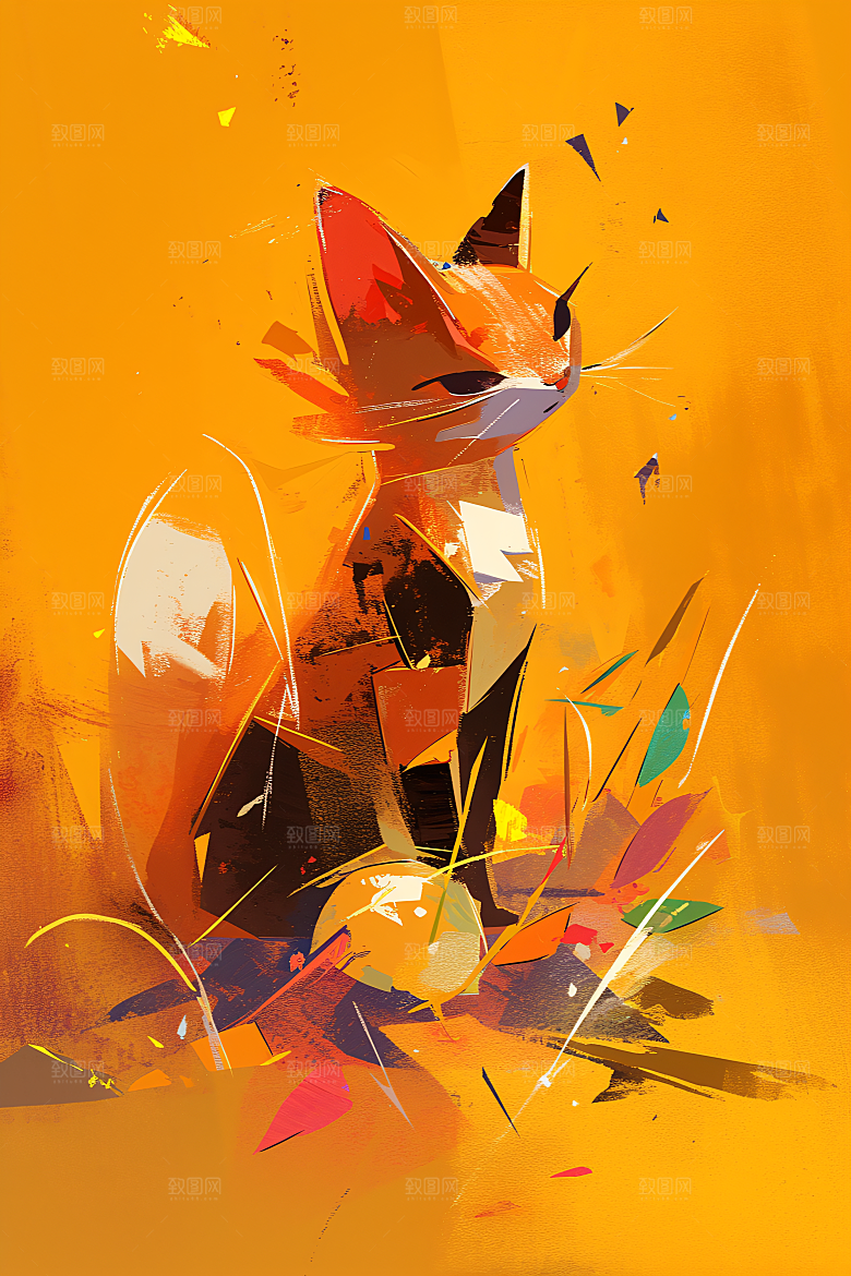 简约宠物手绘彩色插画