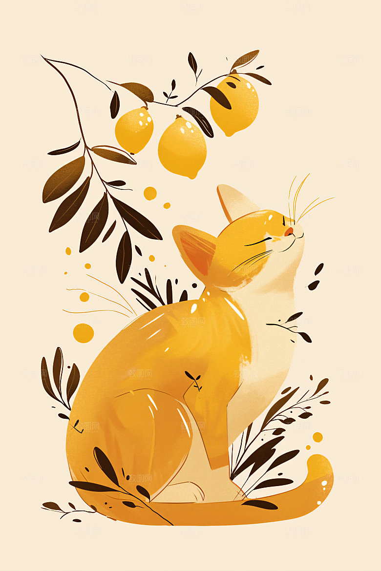 简约宠物猫咪狗狗可爱插画