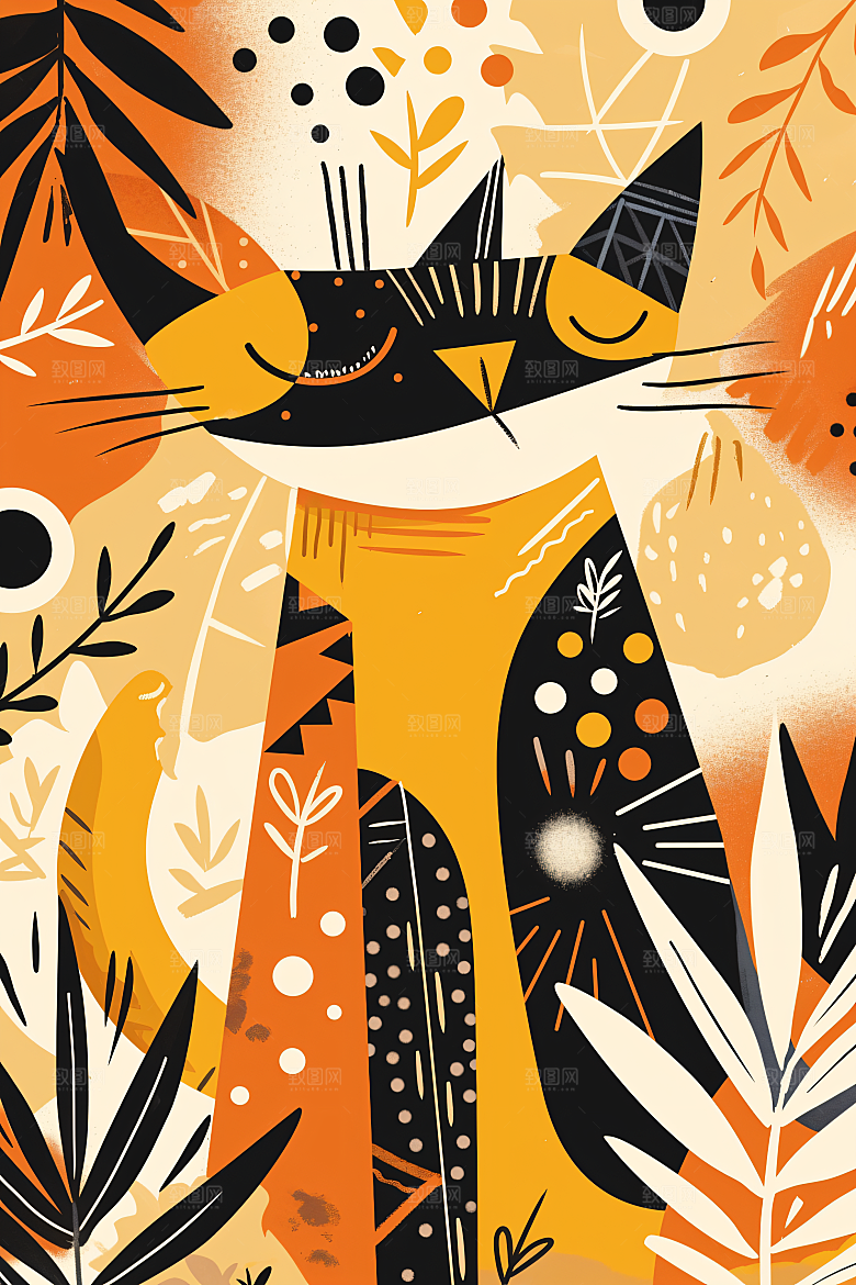 简约宠物猫咪狗狗绘本风插画
