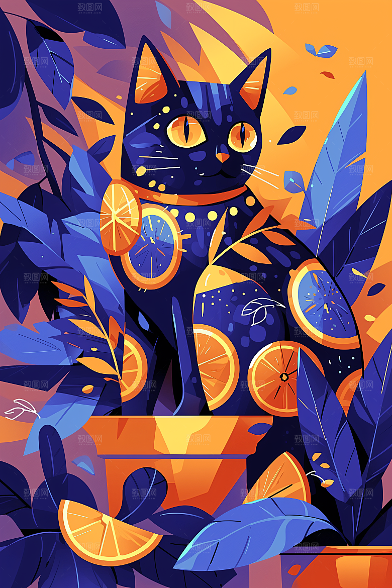 简约宠物猫咪狗狗清新插画