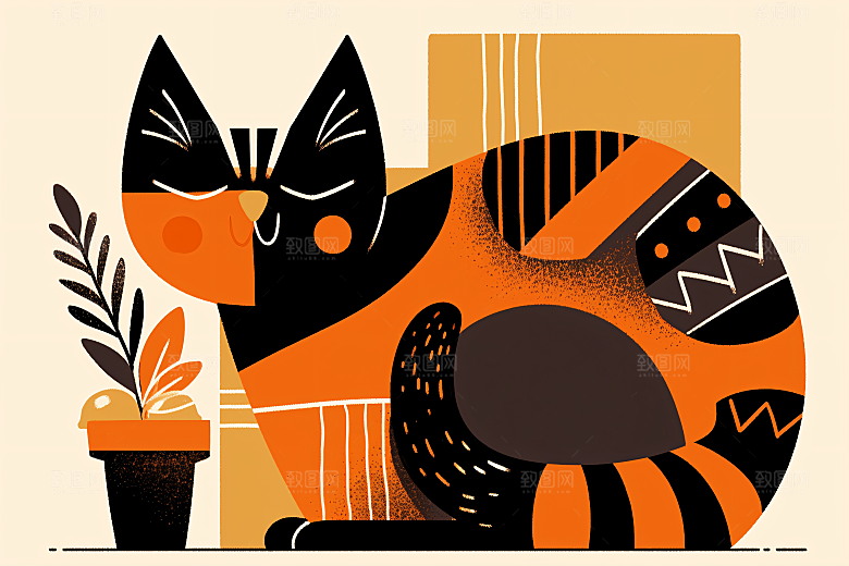 简约宠物猫咪狗狗绘本风插画