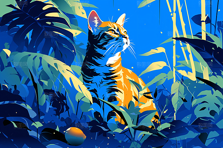 简约宠物彩色唯美插画