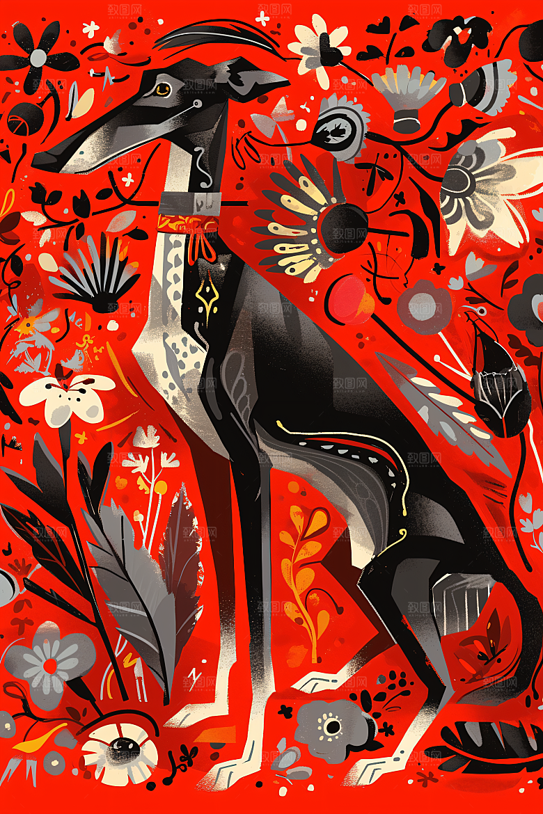 简约宠物猫咪狗狗艺术感插画